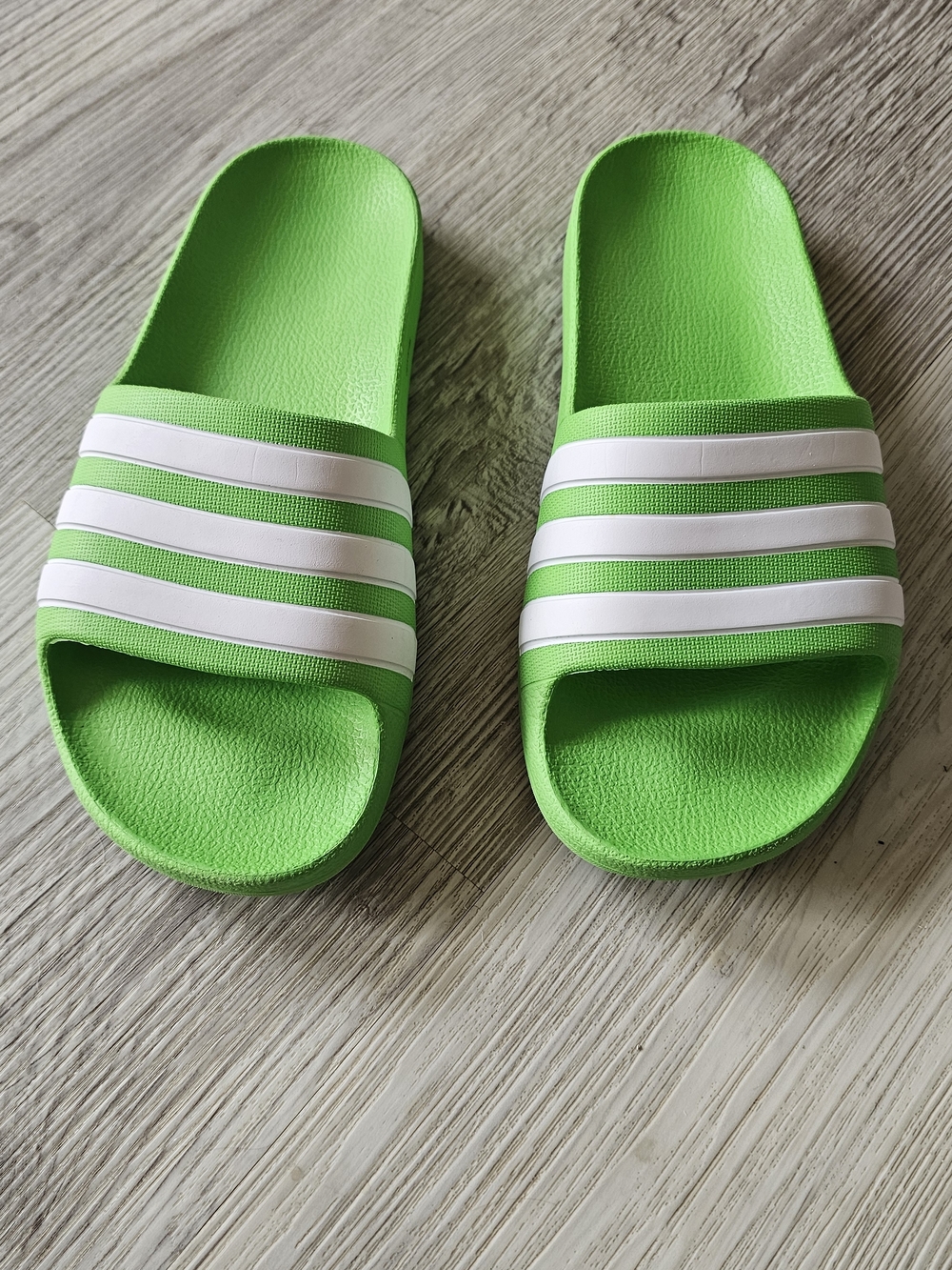 adidas Green and White Kids Slide Sandals